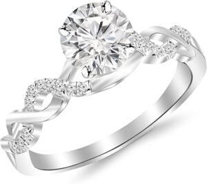 Twisting Infinity Gold and Diamond Split Shank Pave Set Diamond Engagement Ring